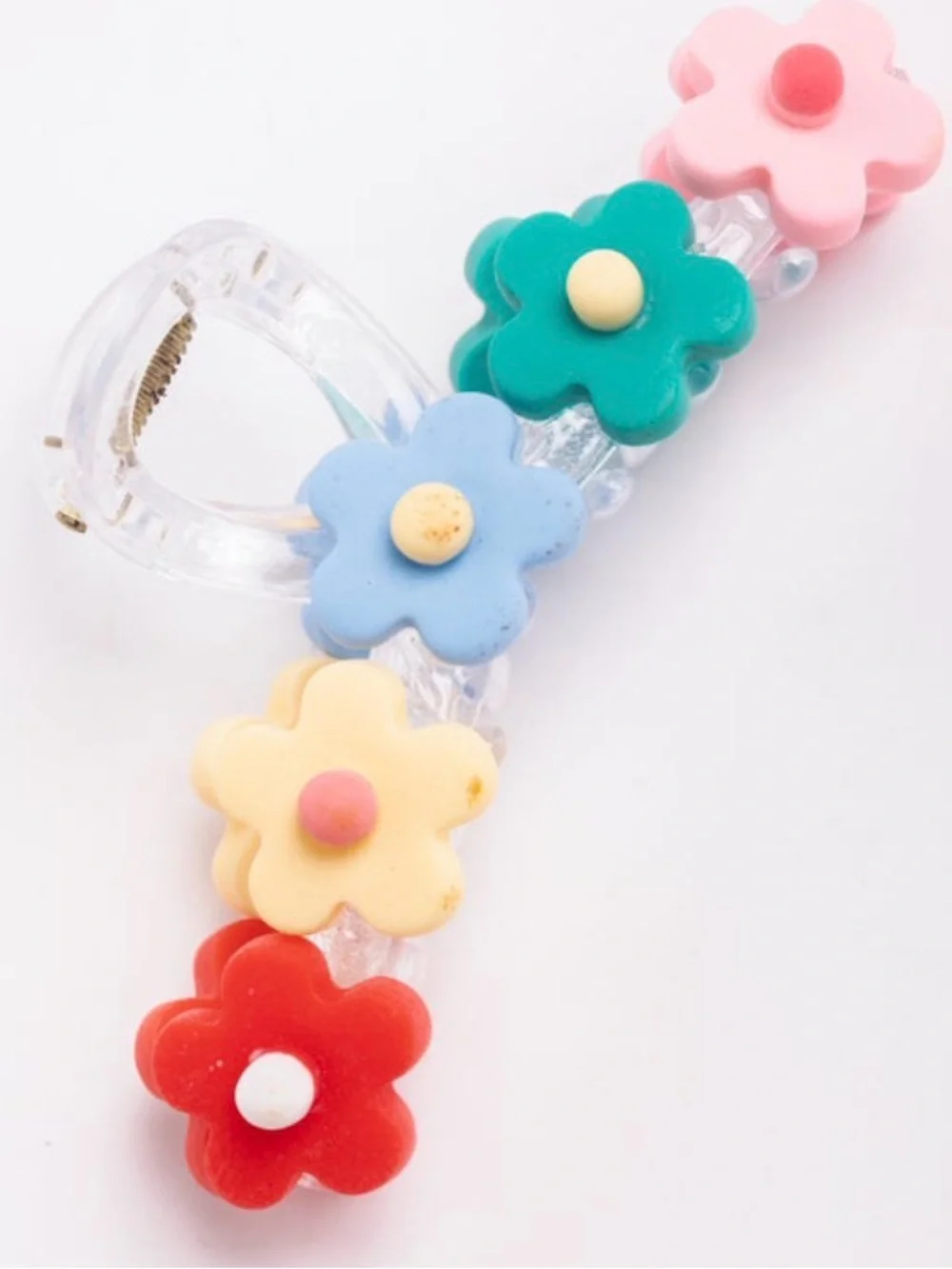 Colorful Flower Clear Claw Clip Hair Kids, Pink, Blue, Green, Yellow.